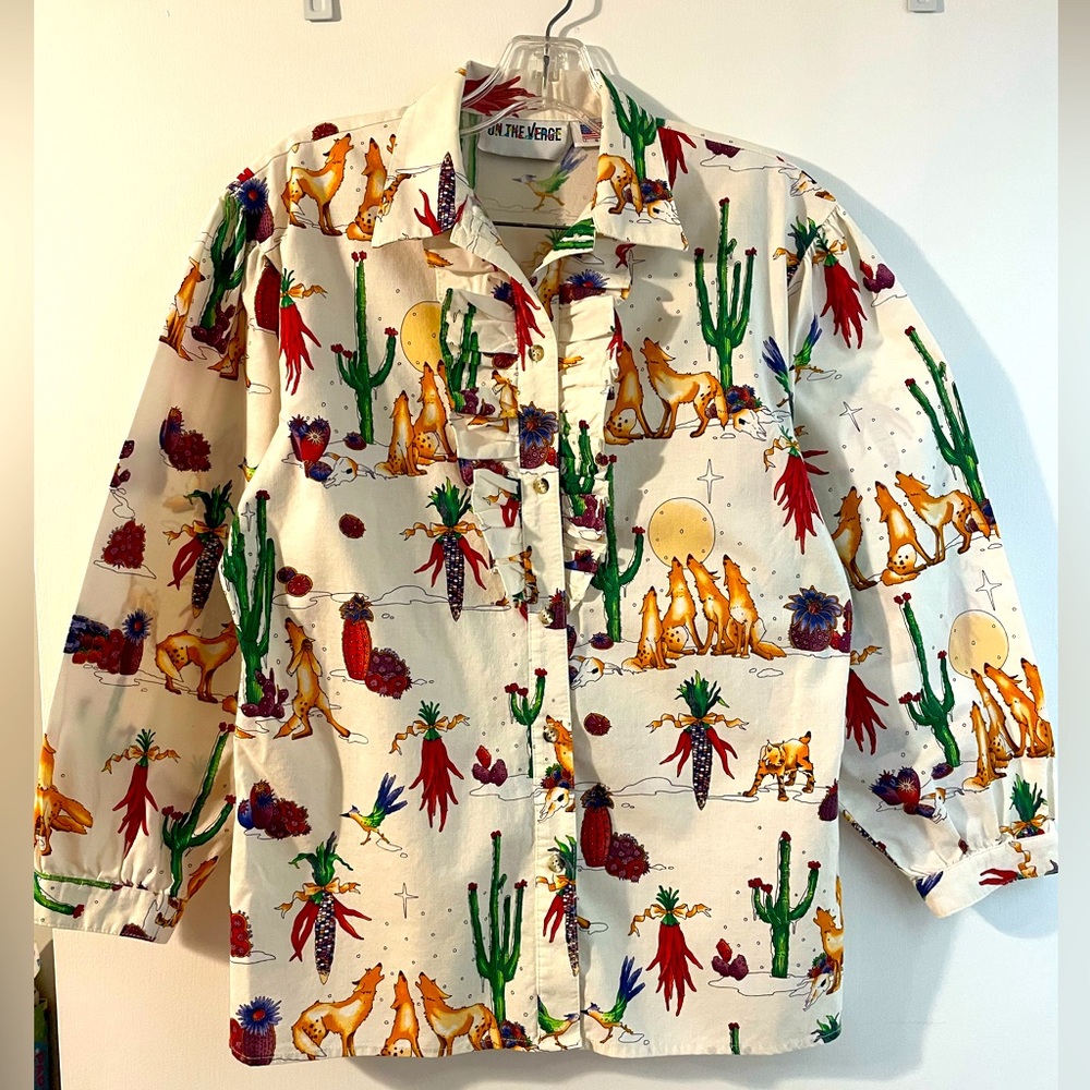 Vintage 1990’s Western Coyote Button Down Blouse by On The Verge